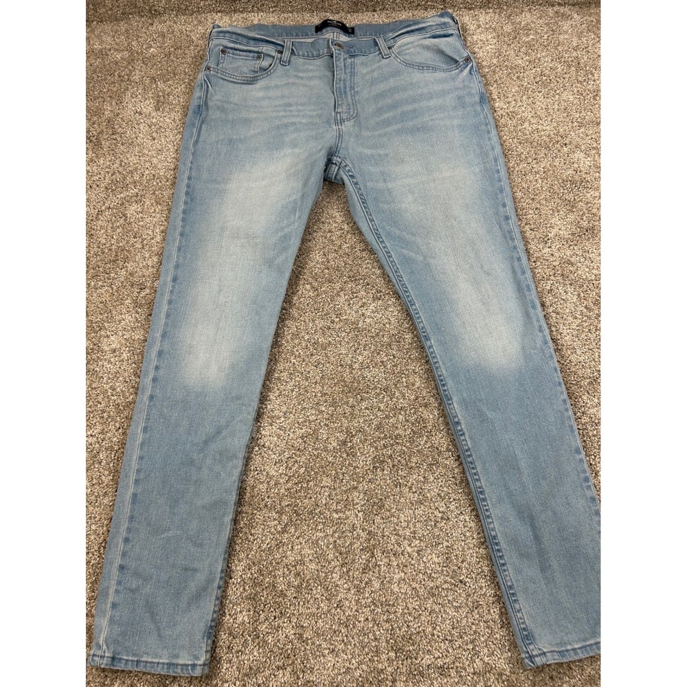 Hollister Epic Flex Skinny Jeans Mens 36x32 Light Wash Blue Denim Stretch #0900